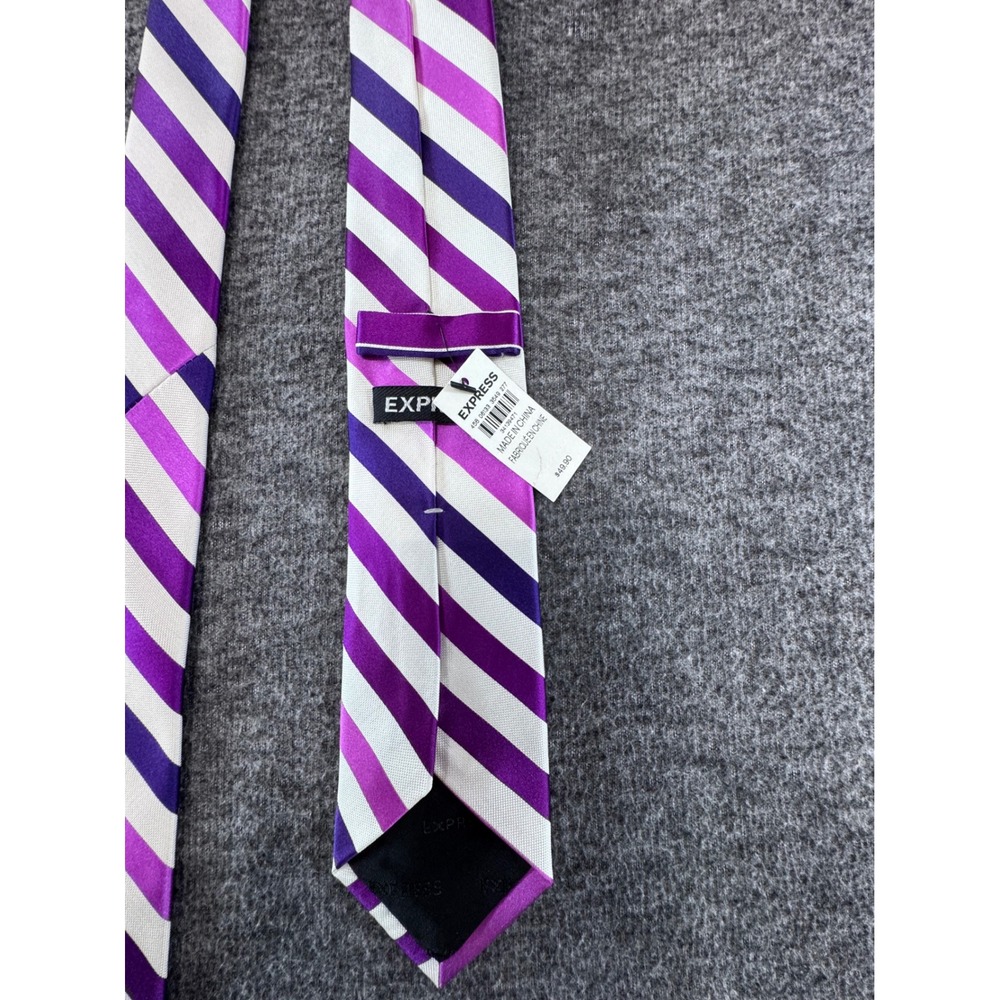 Express Mens Purple White Striped Silk Necktie New With Tags - Picture 3 of 7